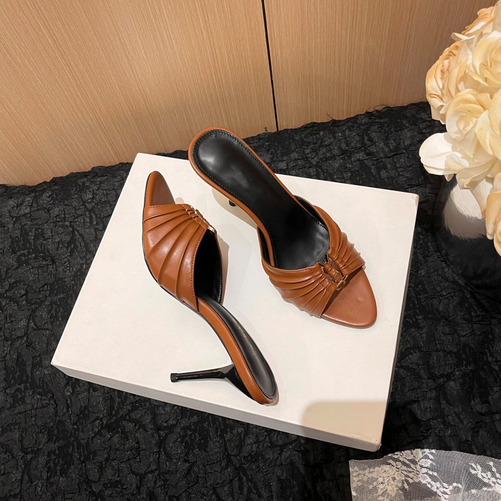 free shipping designer Metal-patterned fish-mouth thin-heeled high-heeled sandals with elegant style