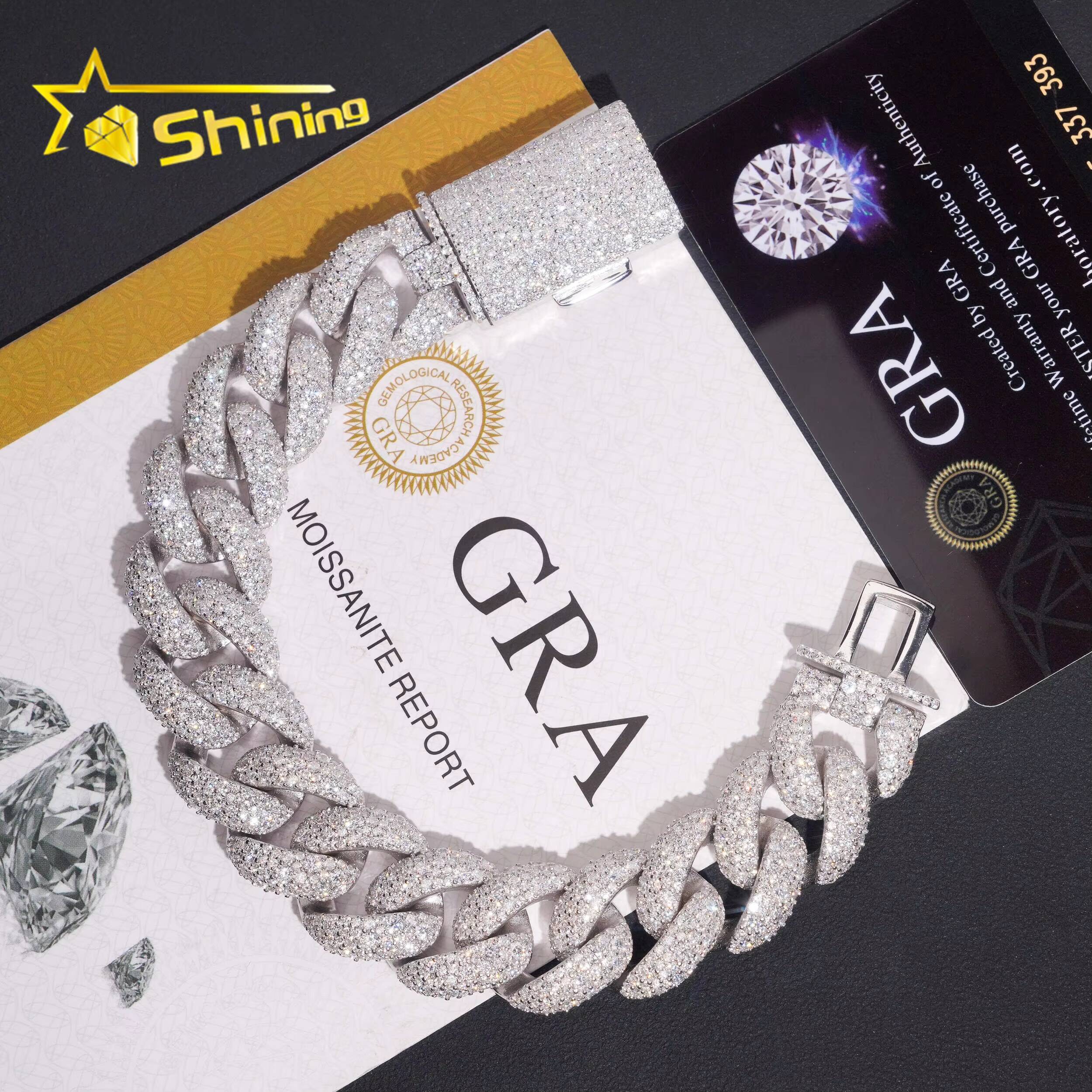 Pass Diamond Tester 925 Sterling Silver Hip Hop 18mm Mosaic Set Moissanite Cuban Link Bracelet