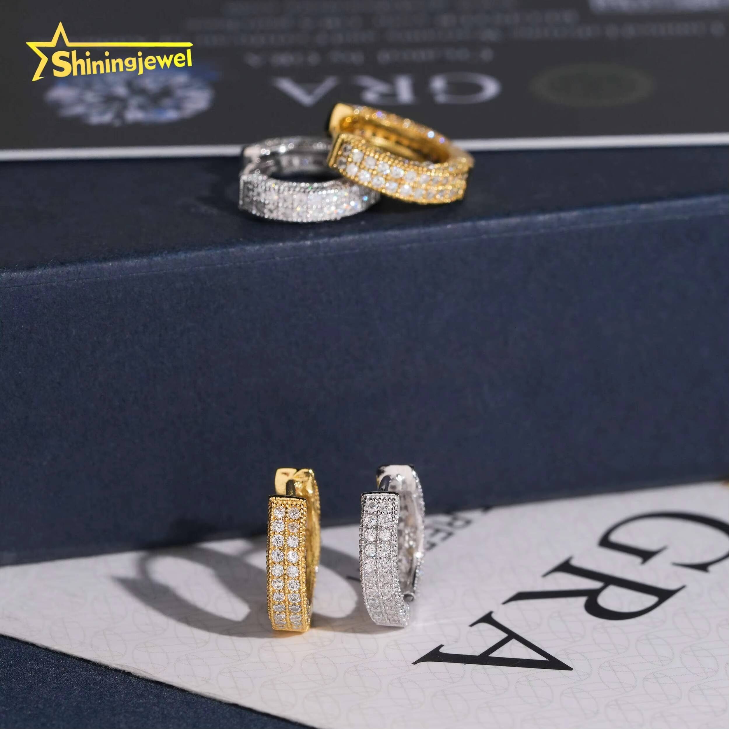 Fine Jewelry Fashion Hot Selling 925 Sterling Silver Hip Hop Gold Plated Iced Out Moissanite Diamond Hoop Earrings - view 5