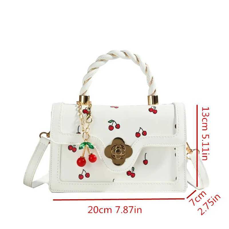 Cute Cherry Printed Handbag Shoulder Bag Woven Handle Square Tote Bag Fresh Design Womens Crossbody Bag Stylish Women Bag L250920
