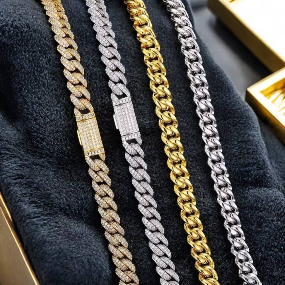10mm Cuban Link Chain Bracelet Gold Plated Hip Hop Style 925 Silver VVS Iced Out Moissanite Cuban Chain