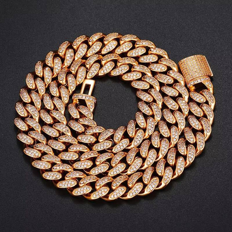 Sparkling 8mm Miami Cuban Link VVS Moissanite Hiphop Jewelry 925 Silver White Gold Plated Cuban Link Chain