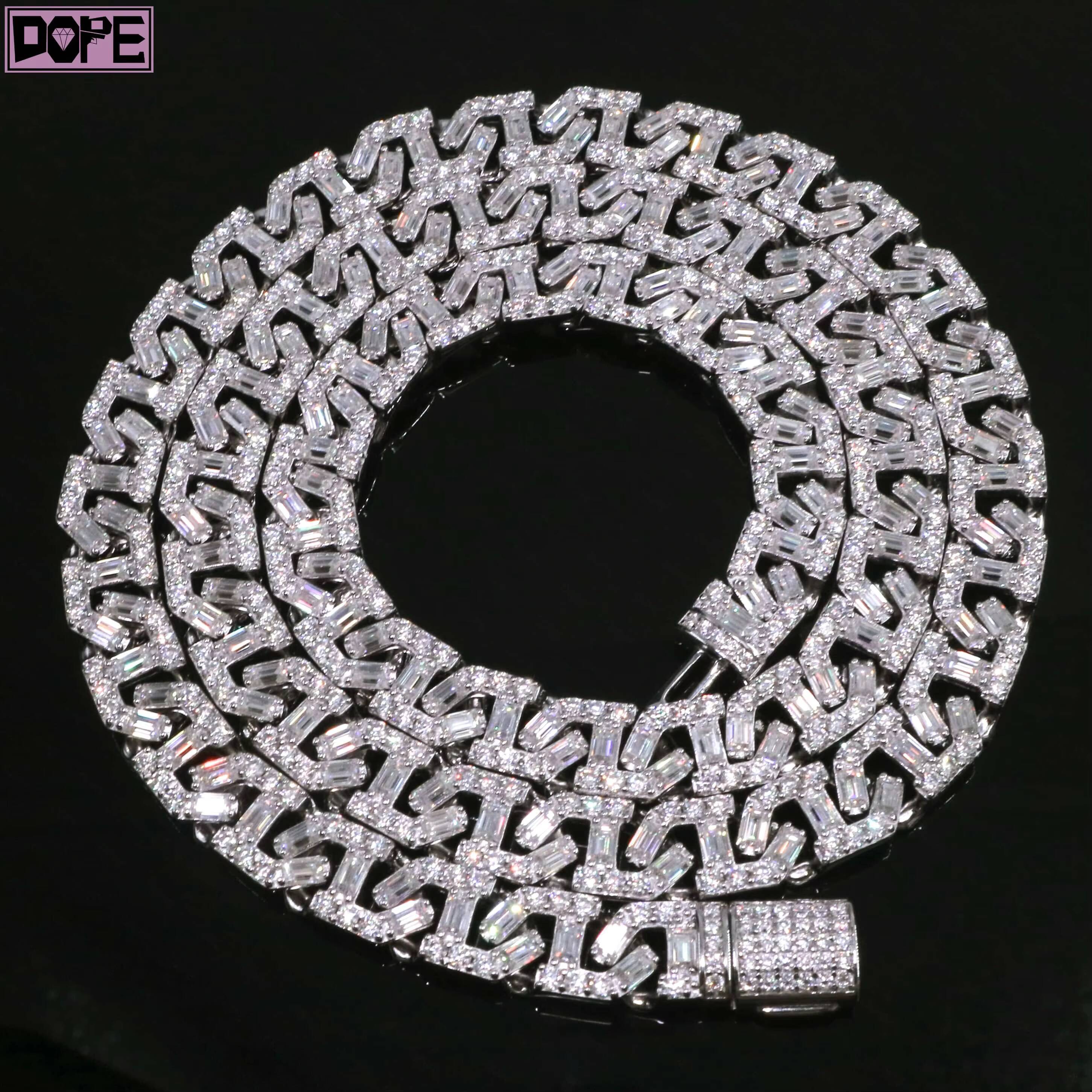 10mm Cuban Link Chain Men Hiphop Moissanite Jewelry 925 Silver VVS Iced Out Moissanite Cuban Chain