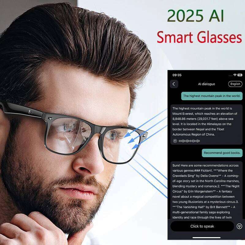 2025 New smart glasses Men Multiple Language Al Intelligent Translation Anti-Blue Lens Wireless Call Voice Assistant Glasses Man camera glasses