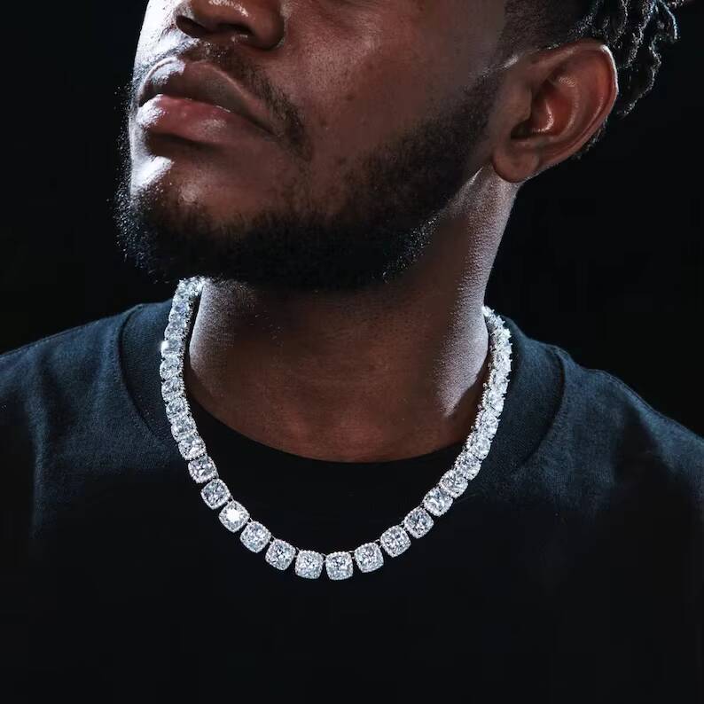 8mm Tennis Chain Necklace Cluster Vvs Iced Out Moisasnite Jewelry 925 Sterling Silver Moissanite Tennis Chain