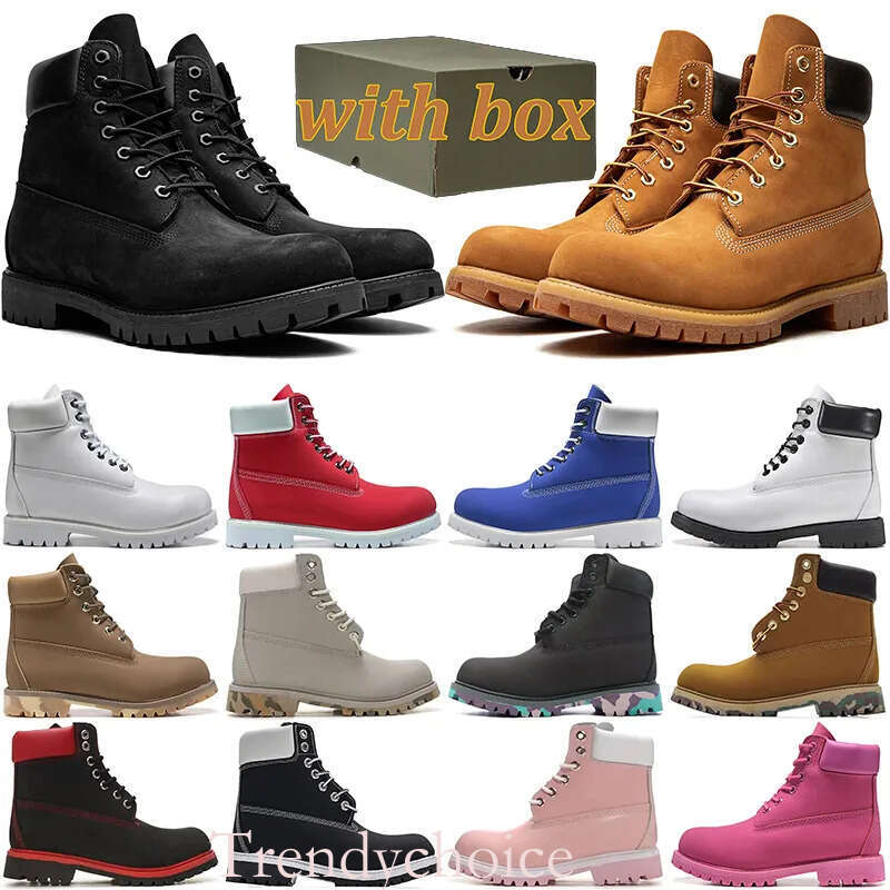 With Box Designer Boots Cowboy White Black Blue Pink Orange Hiking Booties Men Women Winter Shoes tan bottom Platform Half tims Boot