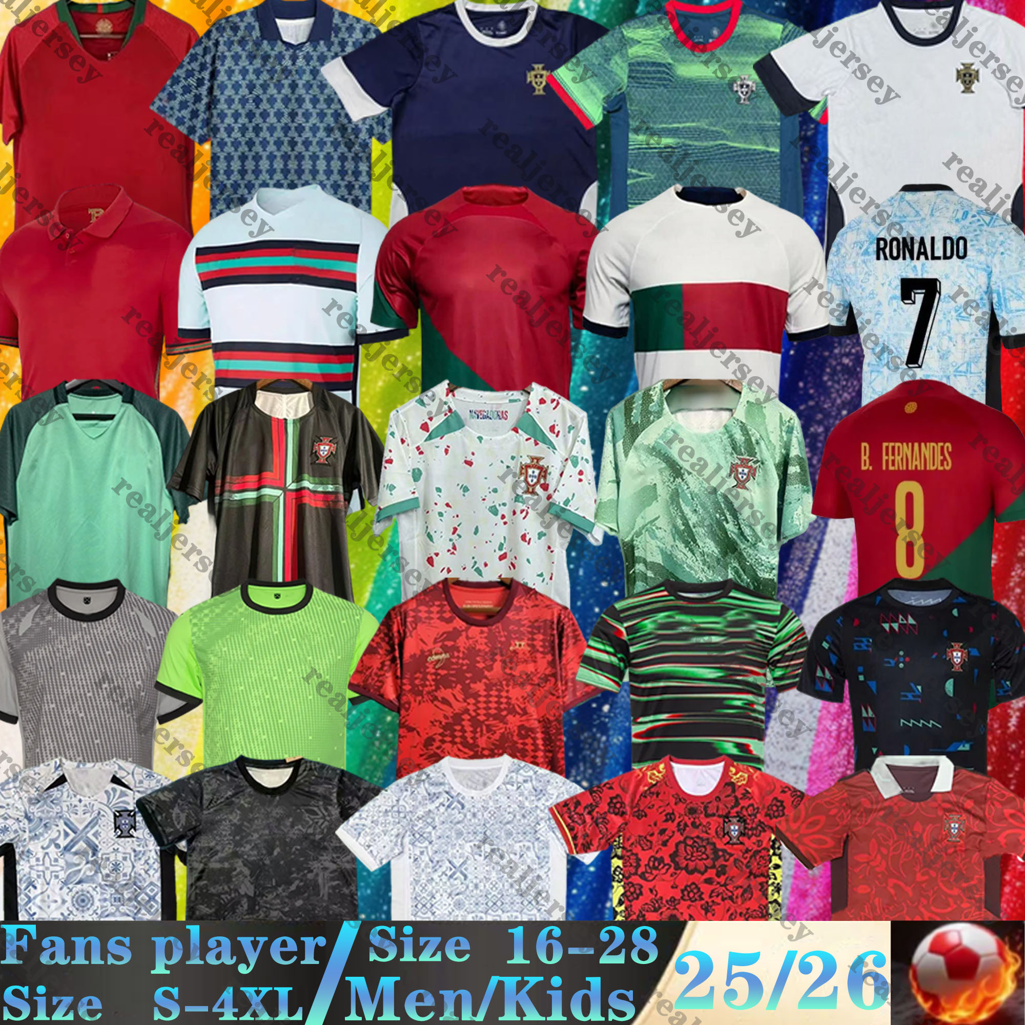 25 26 Portugal Soccer Jerseys RONALDO Retro 1998 02 Portuguesa jersey PEPE BERMARDO B.FERNANDES portugals Men Kids kits JOAO FELIX DIOGO J Portugieser football shirt
