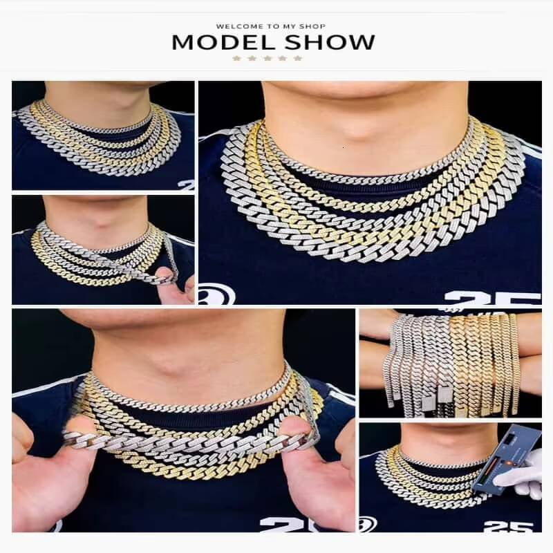Iced 12mm Moissanite Miami Cuba Chain Cuba Diamond Tester 925 Silver HipHop Rapper Style Miami Cuban Chain Premium Gift Box