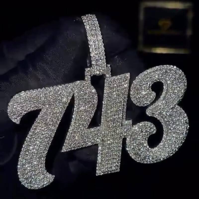 Customized Trend Moissanite Digital Pendant Vvs Chilled Moissanite Jewelry Pass Diamond Tester Hip Hop Moissanite Pendant