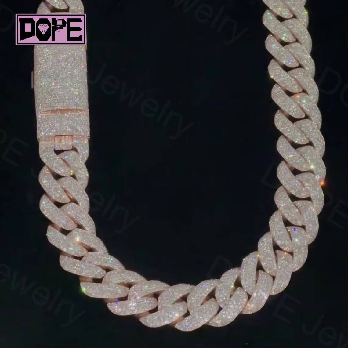 Thick 20mm Cuban Link Chain VVS Diamond 925 Silver Pink Rose Gold Plated Iced Out Miami Moissanite Cuban Chain