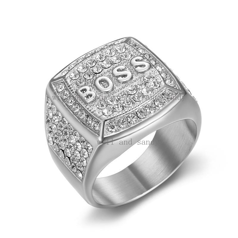 Iced Out Mens Pinky Ring 18k Gold Plated Bling Hip Hop Cubic Zirconia Signet Rings Boss Rings for Men Women Crystal Gold Rings Wedding Promise Ring Je