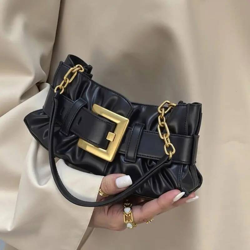 Spicy Girl Women s Armpit Bag French Minimalist Retro design Style With Chain Lock Pleated Women s Shoulder Bag Dinner Bag Autumn New Designer Bag