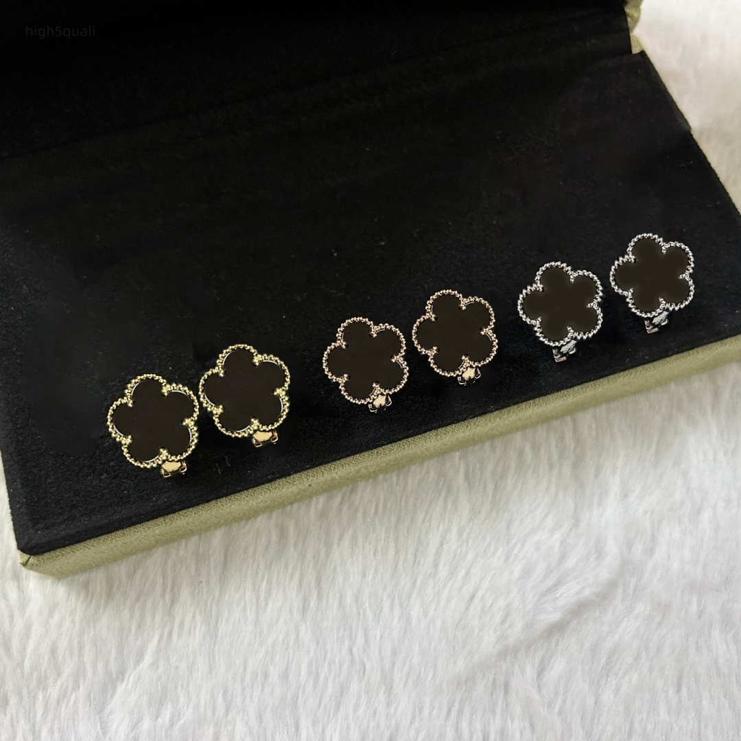 ear clip four leaf clover stud earrings Fashion designer classic 15mm flower gold earring for Women ear studs earings Elegant luxury jewelry valentines day gift