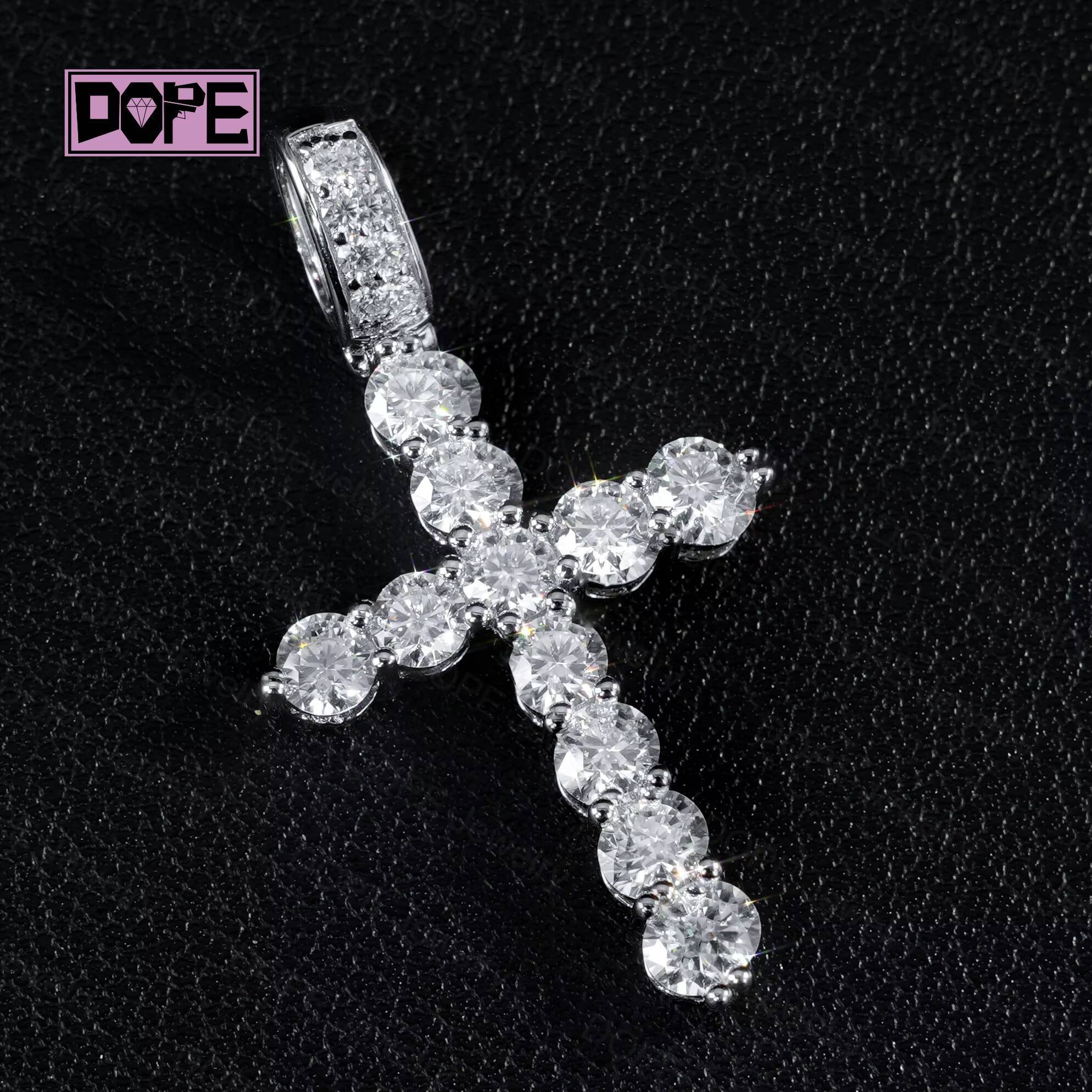 SizeCross Pendant 925 Silver 18k Gold Filled Hip Hop Tennis Cross Charm Round Cut Religious Moissanite Pendant