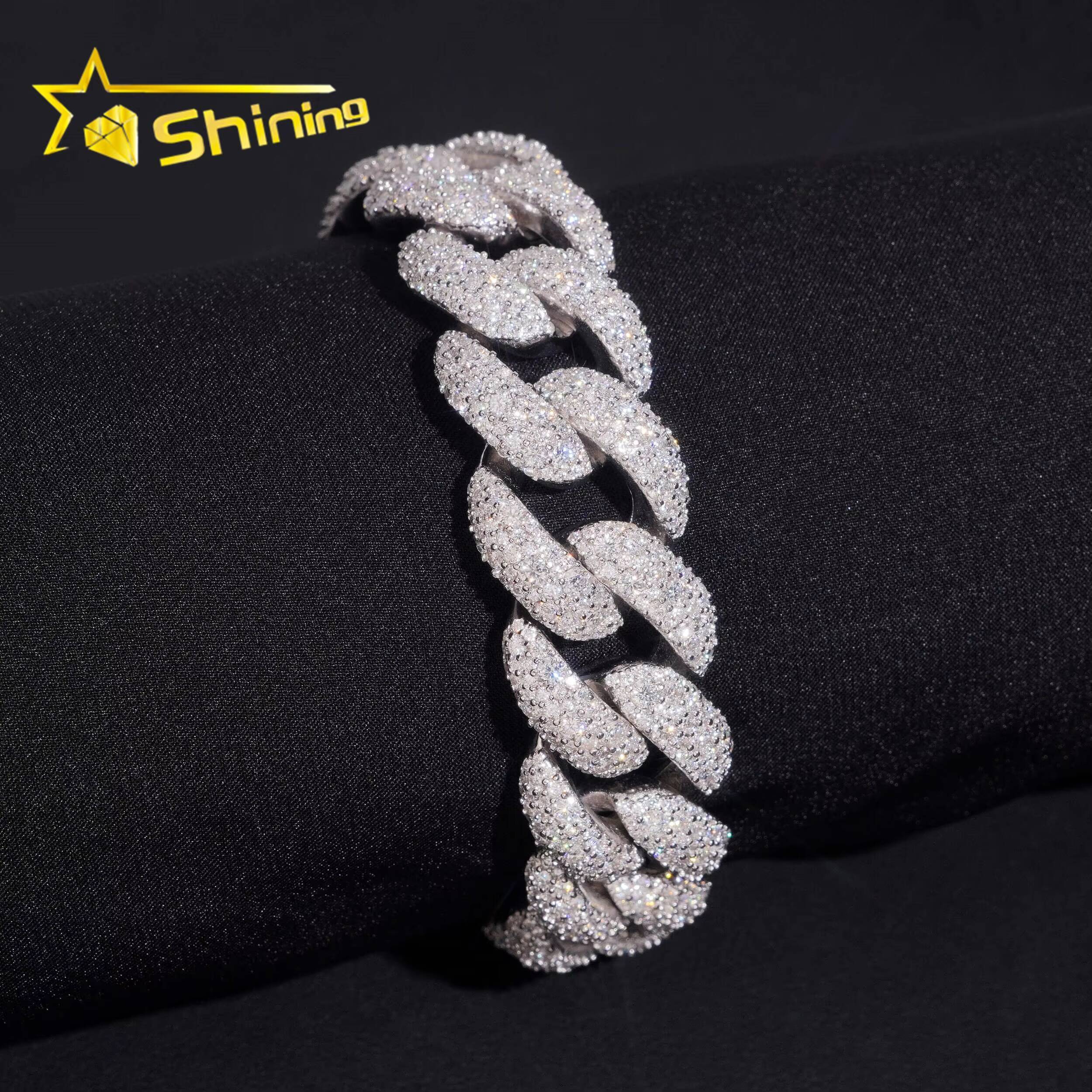 Pass Diamond Tester 925 Sterling Silver Hip Hop 18mm Mosaic Set Moissanite Cuban Link Bracelet