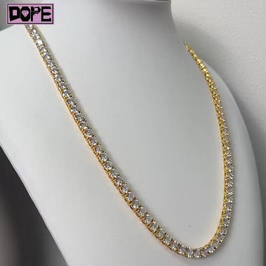 FaMoissaniteory Price Tennis Chain 35mm VVS Iced Out 925 Silver Jewelry Gold Plated Moissanite Tennis Chain