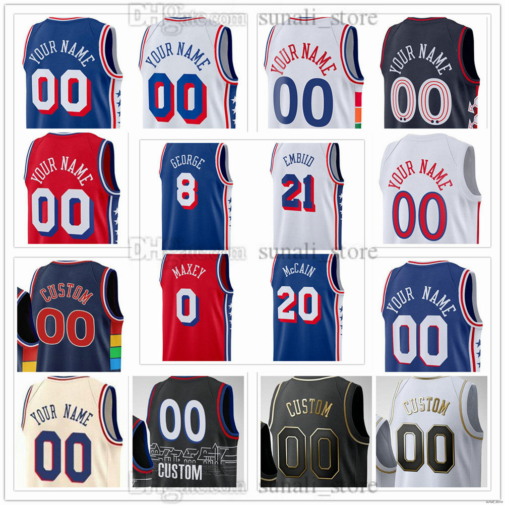 Men XS-6XL Basketball Jerseys 21 Embiid 8 George Tyrese 0 Maxey Kelly 9 Oubre Jr. Kyle 7 Lowry Eric 23 Gordon Andre 1 Drummond Jared 20 McCain VJ 77 Edgecombe Printed 2025-26