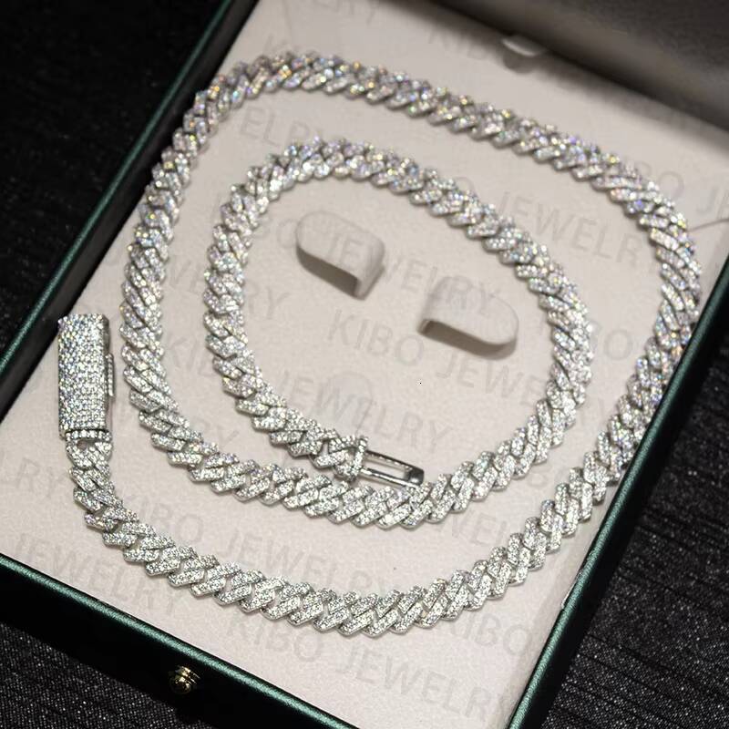 Hip Men Jewelry 12MM 925 Sterling Silver 10K 14K Iced Out VVS Moissanite Cuban Chain Necklace