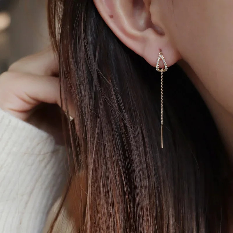 Drop Ear Line Long Hanging Earrings for Women Rose Gold Color Zircon Crystal Piercing Threader Earing Accessories Jewelry 250920