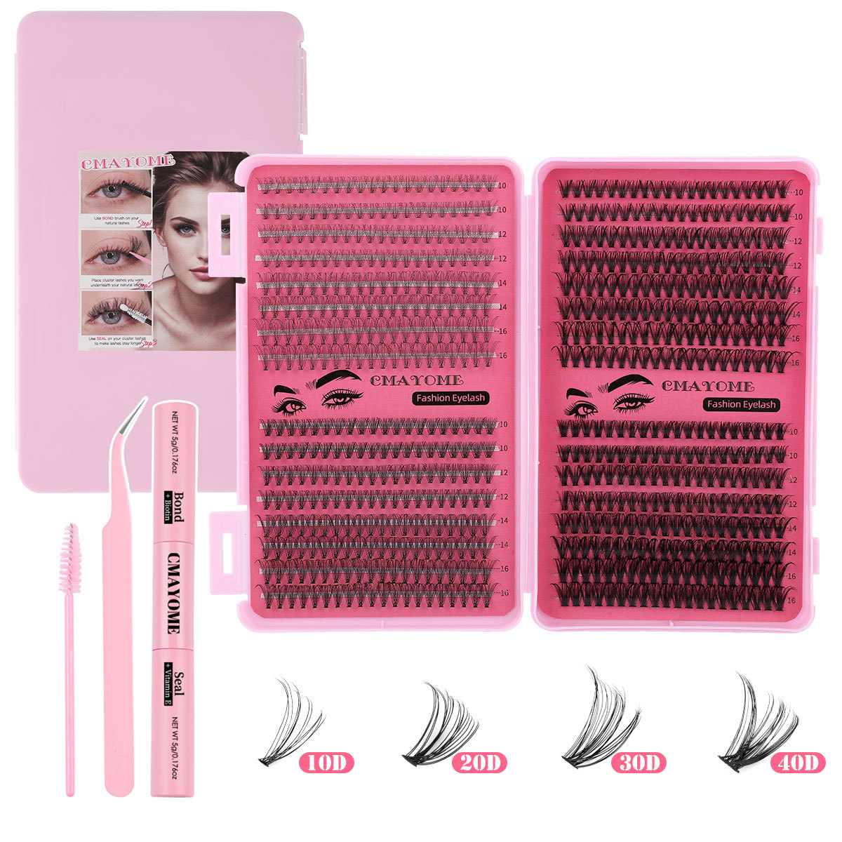 640pcs DIY Individual Eyelashes Soft Lightweight Thick Fluffy DIY Cluster Lashes Kit with Lash Bond & Seal Reusable Handmade Custer Eyelashes Set Graf