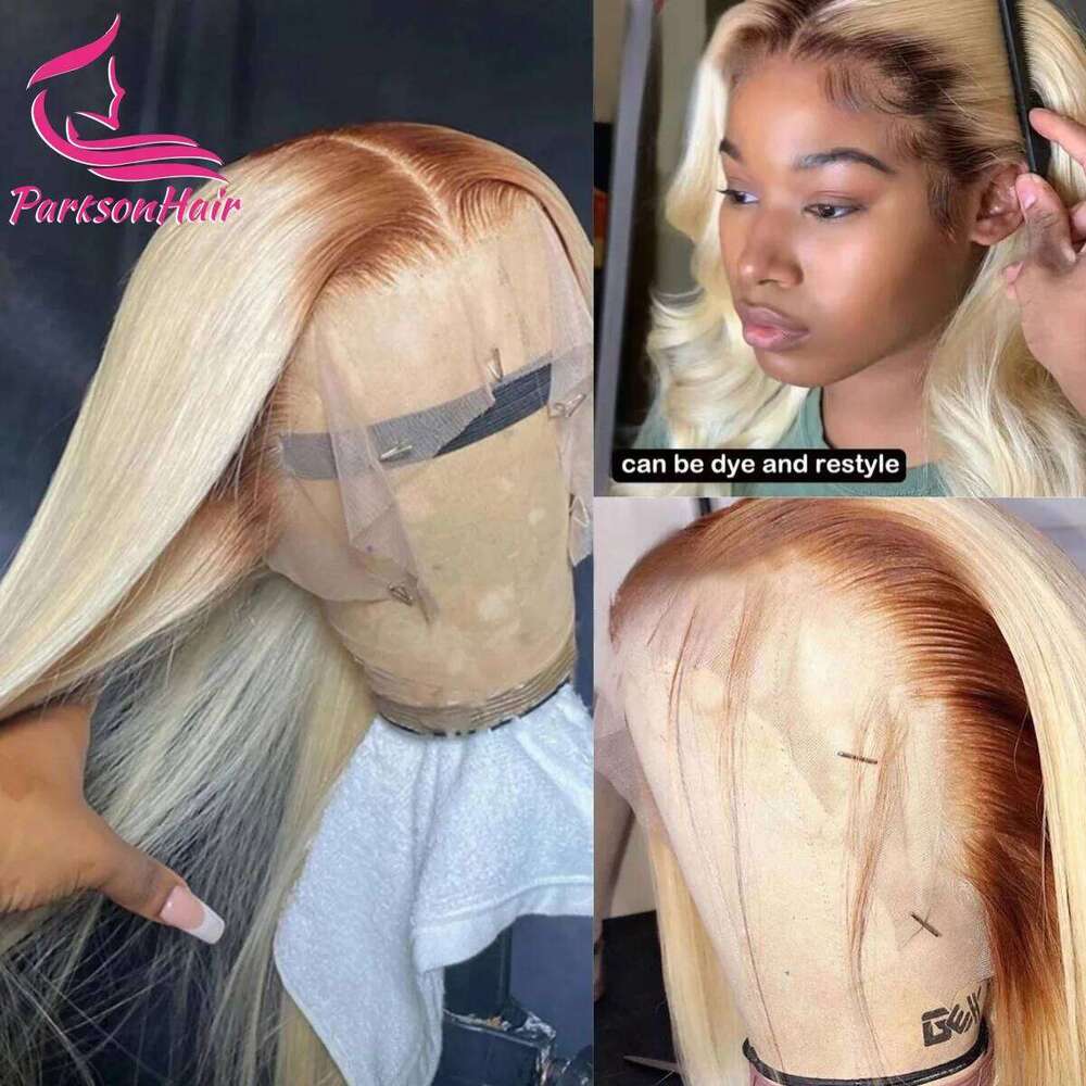 Colored 13x6 13x4 Transparent Lace Front For Women PrePlucked Blonde Human Hair Wig With Dark Root