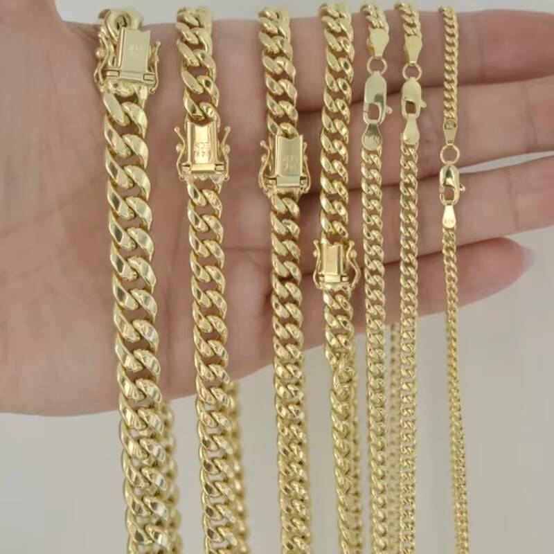 Hip Hop 8mm 10mm 12mm Cuban Link Chain 925 Silver Miami Monaco Chain Gold Plated Cuban Link Chain