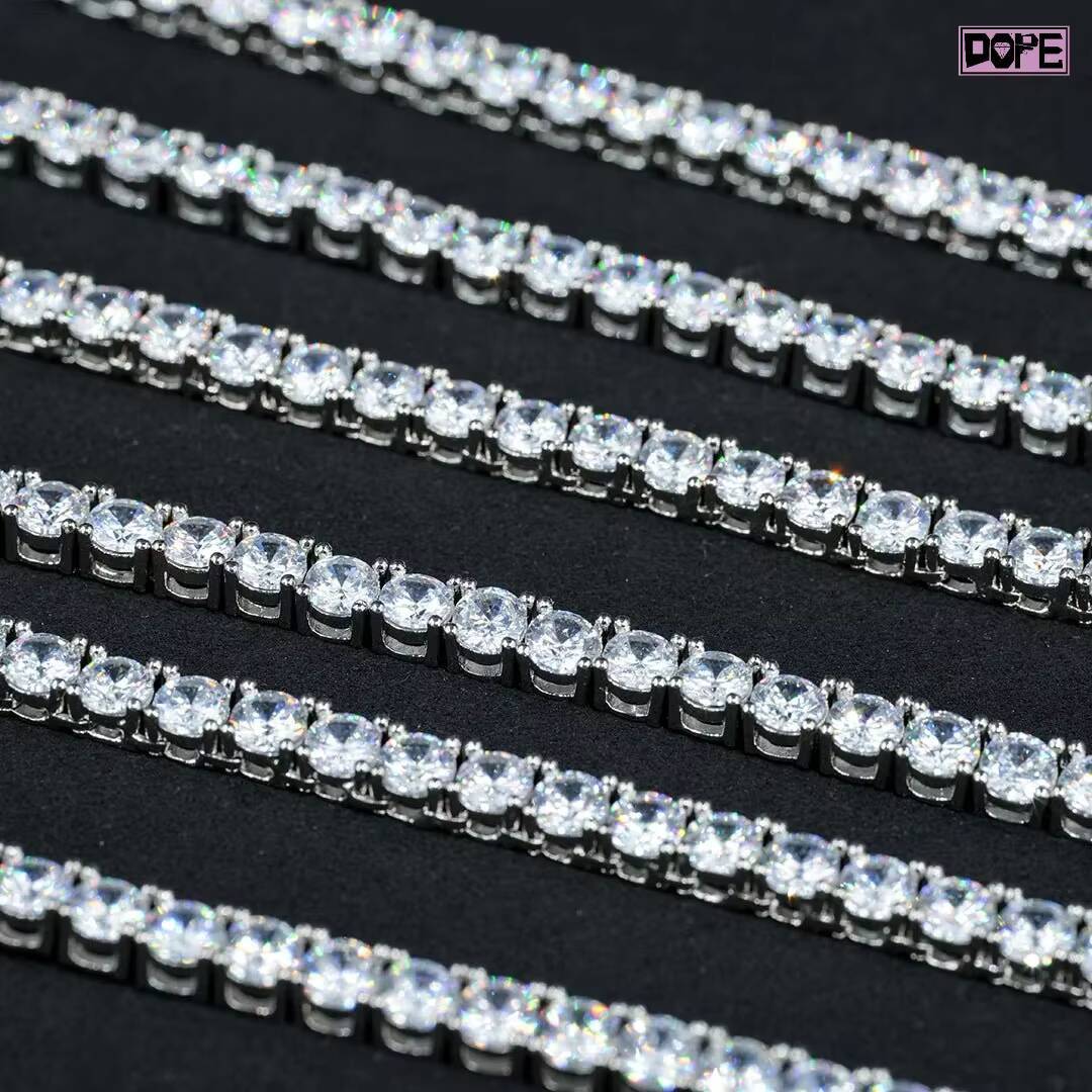 FaMoissaniteory 5mm Tennis Chain Hip Hop Men 925 Silver White Gold Plated Iced Out VVS Moissanite Tennis Chain