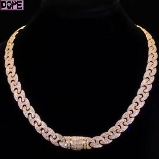 Top Quality 16mm Hip Hop Cuban Link Chain 925 Sterling Silver Iced Out Rose Gold Moissanite Cuban Chain