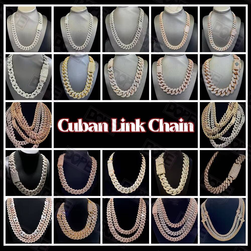 VVS Iced Out Hiphop 12mm Cuban Link Chain Men Necklaces 925 Silver Miami Bling Moissanite Cuban Chain