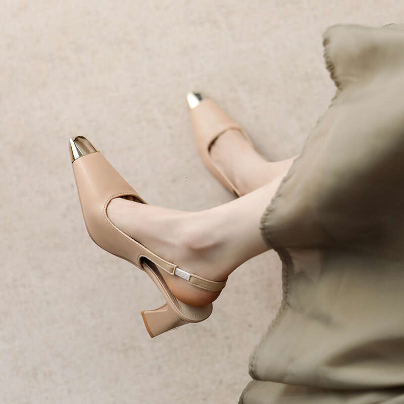 Women's 2025 Spring Summer New Korean Style Pointed High Heels Chunky Heel Closed Toe Sandals Backless Shallow Mouth Single Designer Shoe Shoes W