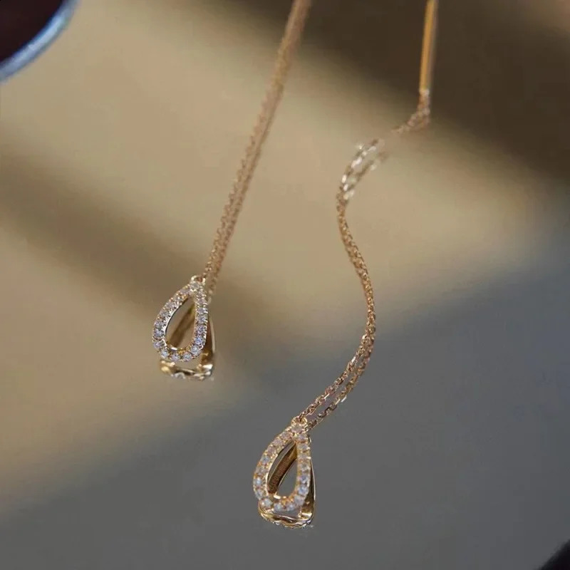 Drop Ear Line Long Hanging Earrings for Women Rose Gold Color Zircon Crystal Piercing Threader Earing Accessories Jewelry 250920