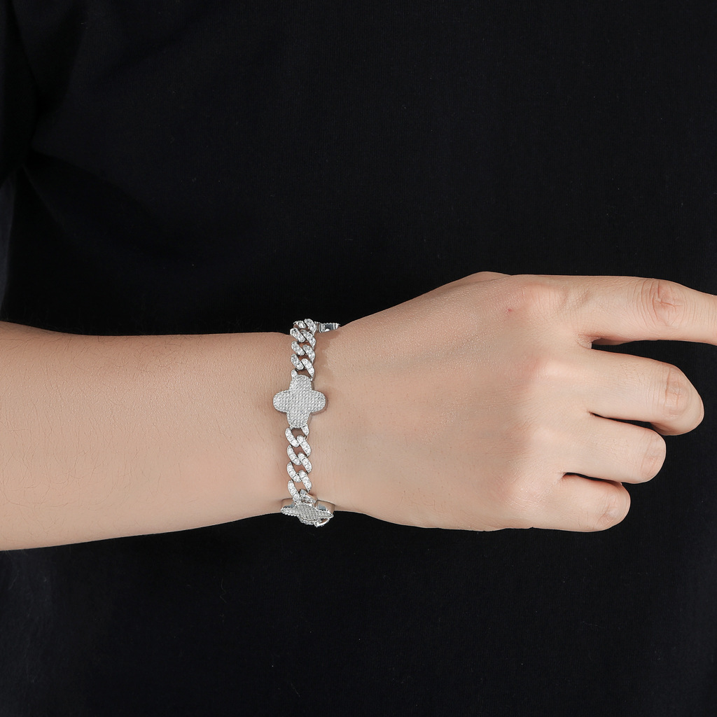 Four-leaf Clover Bracelet Cuban Zircon Inlaid Versatile Collarbone Chain Accessory Hip Hop Jewelry