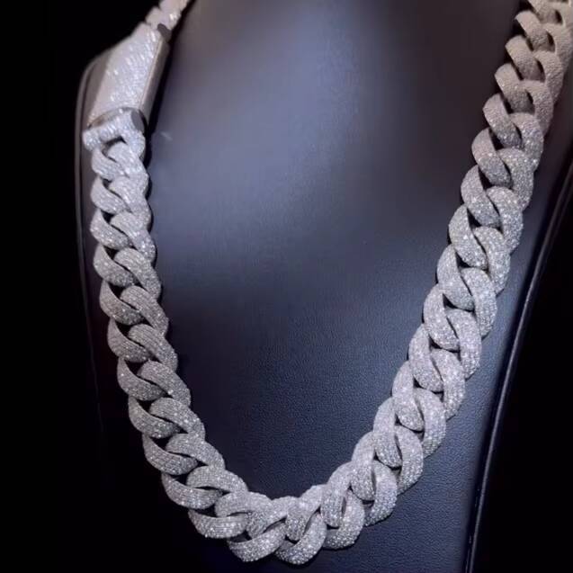 20MM Hiphop Cuban Link Chain Moissanite 4 Rows 925 Silver VVS Iced Out Moissanite Cuban Chain