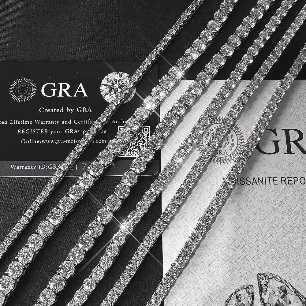 2mm 3mm Tennis Chain Necklace 925 Sterling Silver Hip Hop VVS Iced Out Jewelry Moissanite Tennis Chain