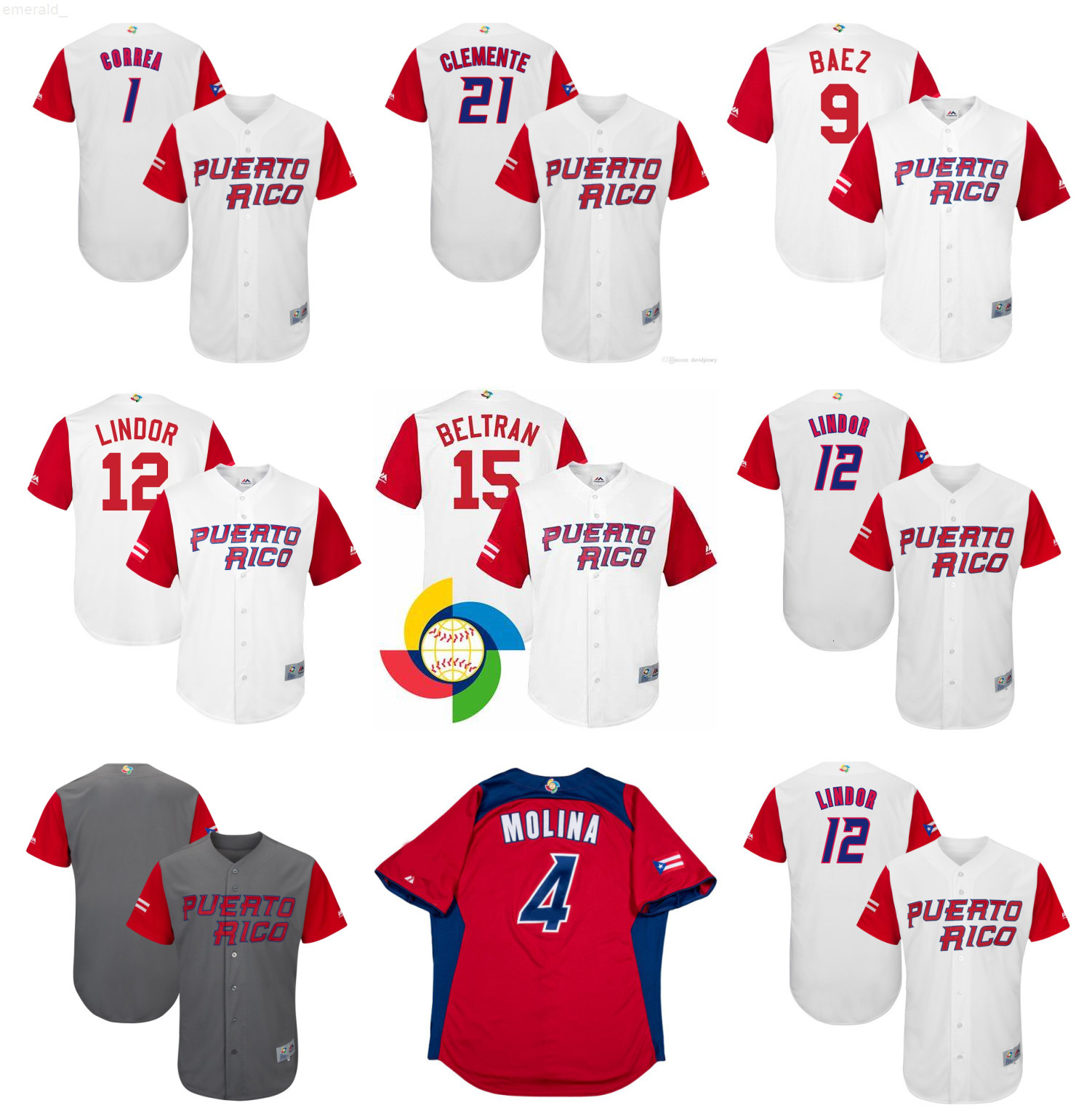 Puerto Rico Francisco Lindor World Baseball Classic Jersey Wbc Ivan Rodriguez Yadier Molina Carlos Correa Enrique Hernandez Javier Baez William Roberto Clemente