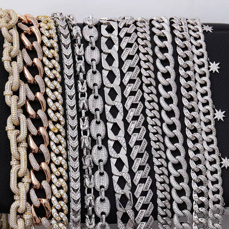 925 Sterling Silver Iced Out Miami Cuban Link Hip Hop Choker Chain Necklace VVS Moissanite or Lab Diamond Gold Plated