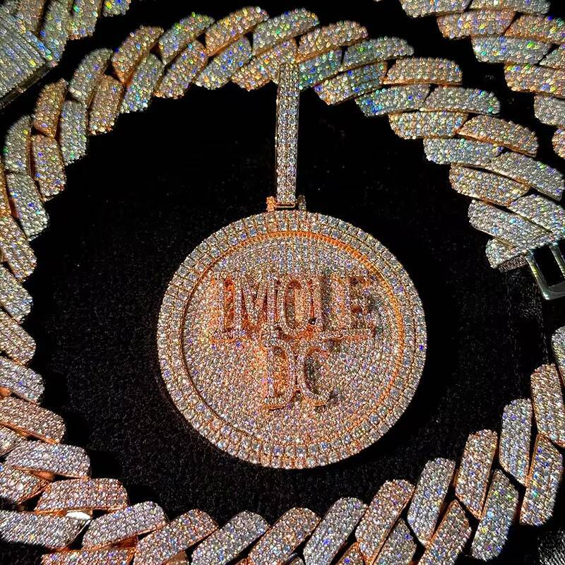 Customized Trend Iced S925 10K 14K Solid Gold VVS Moissanite Pendant with Link Chain Hip Hop Style Fine Jewelry Charms