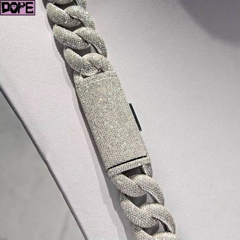 Vvs Iced Out Cuban Chain Miami 18mm Hiphop Curve Borderless 925 Silver Moissanite Cuban Link Chain