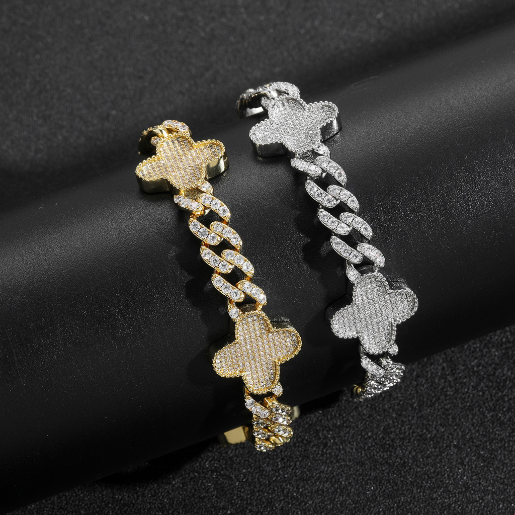 Four-leaf Clover Bracelet Cuban Zircon Inlaid Versatile Collarbone Chain Accessory Hip Hop Jewelry
