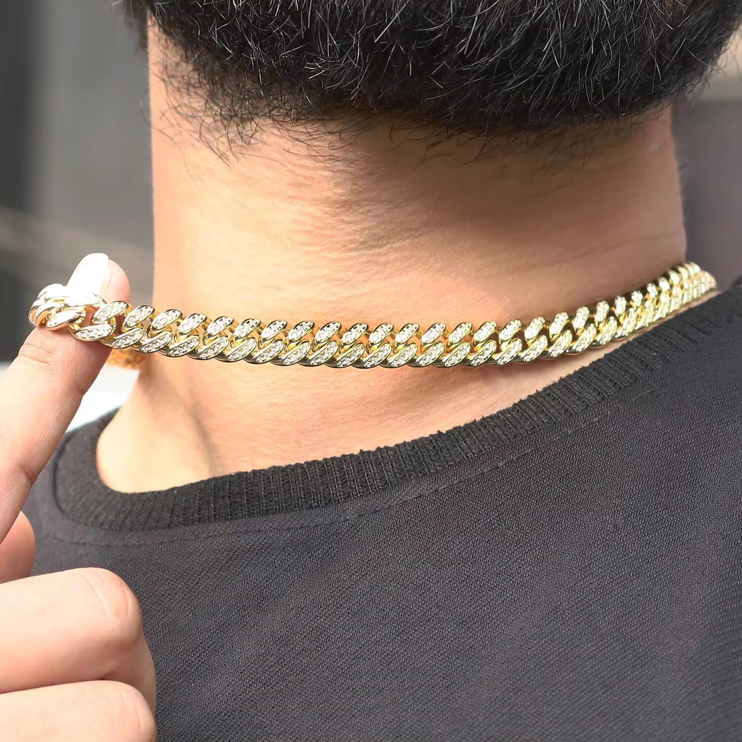 18K Gold Plated Cuban Link Chain Necklace 12mm 925 Silver Fully Iced Out Moissanite Cuban Chain