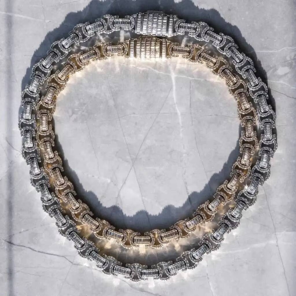 Small 10mm Baguette Diamond Luxury Jewelry Necklace Men Customized Trend Hip Hop Byzantine Moissanite Cuban Chain