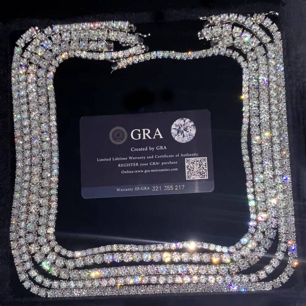 Luxury Tennis Necklace 5MM VVS Moissanite Pass Diamond Tester S925 Gold Plated Tennis Chian