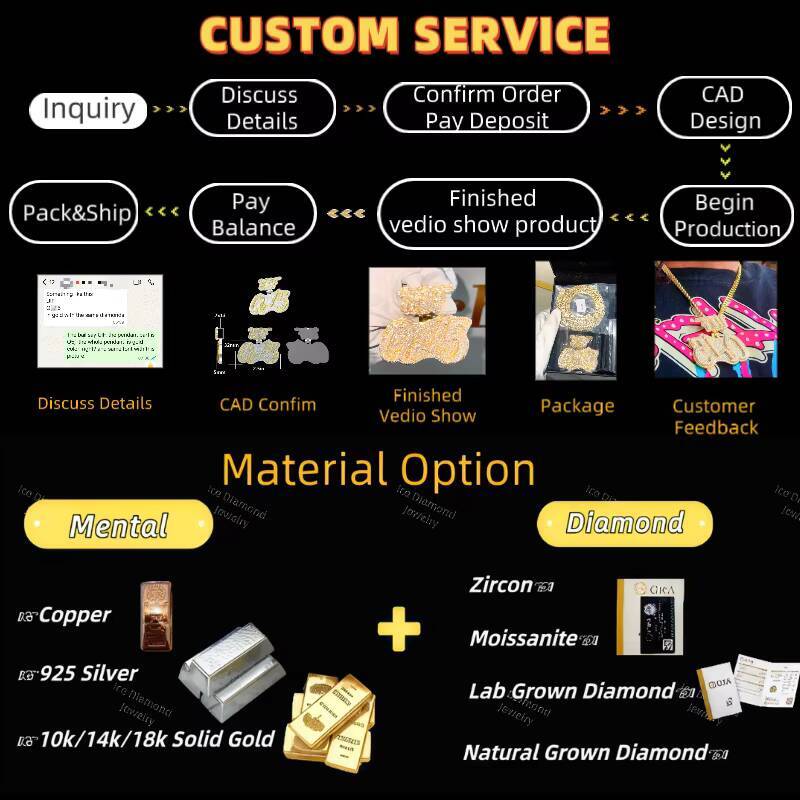 Customized Trend Mens Hip Hop Icy Moissanite Pendant with VVS Clarity Rapper Name Unique Letter Necklace Charm