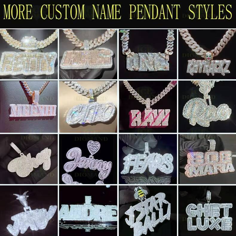 Personalized Customized Trend Hip Hop Pendant 925 Sterling Silver Pendants Pass Tester VVS Moissanite Diamond Ice Out Letter Name Pendant