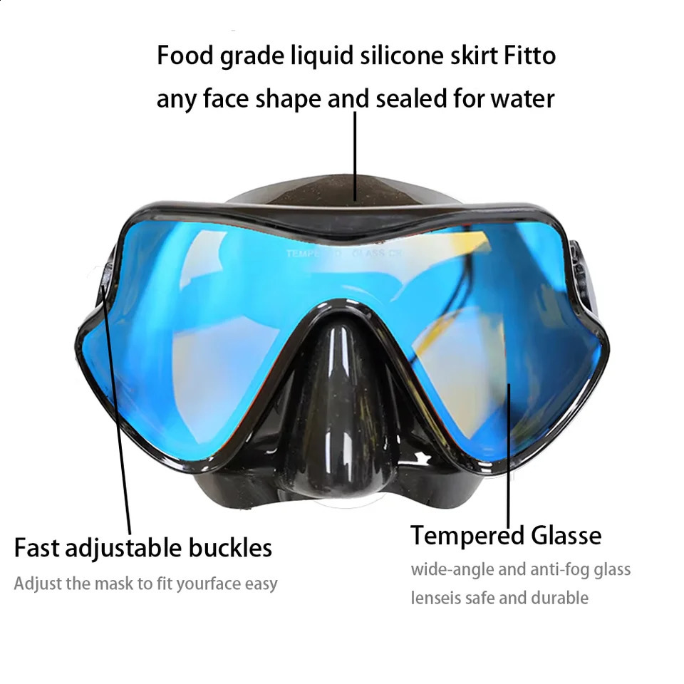 Mirror Snorkeling Mask Dry Top Breathing Tube Set Silicone Diving Swimming Goggles Adults Colorful Coated Tempered Glass Lenses 250920