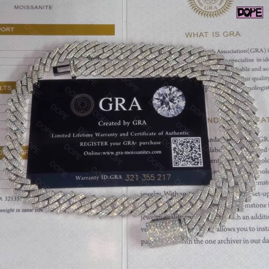 Hip Hop Jewelry 16mm Mossanite Chain Iced Out 925 Silver Cuban Necklace Men VVS Moissanite Cuban Chain