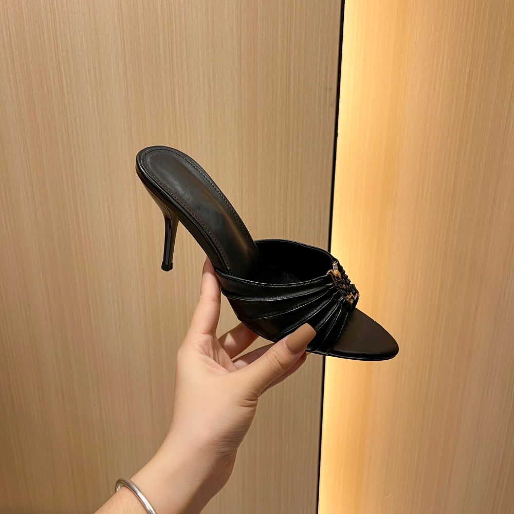 free shipping designer Metal-patterned fish-mouth thin-heeled high-heeled sandals with elegant style