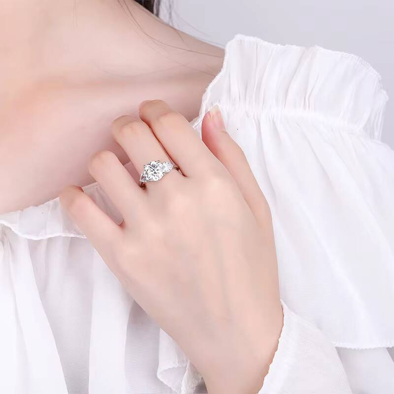 8 Adodo Dainty Jewelry Hot Sale S925 Sterling Silver Three Stone Heart Fine Jewelry Fourclaw 3Ct Moissanite Wedding Ring