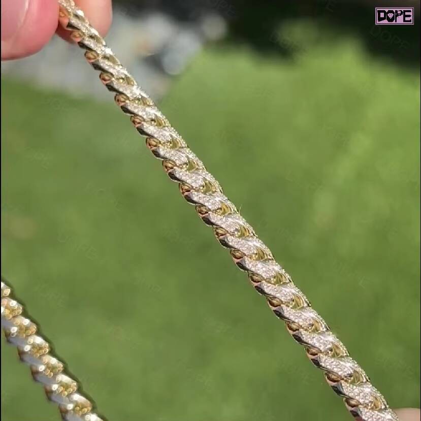 Iced Out Moissanite Cuban Necklace 925 Silver 8mm Gold Plated Dope Hiphop Jewelry Cuban Link Chain