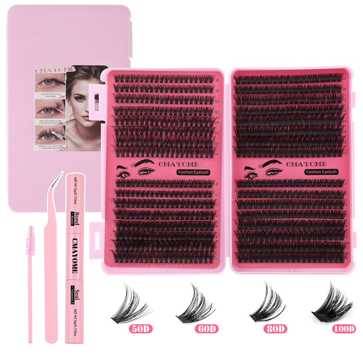 640pcs DIY Individual Eyelashes Soft Lightweight Thick Fluffy DIY Cluster Lashes Kit with Lash Bond & Seal Reusable Handmade Custer Eyelashes Set Graf